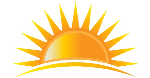 Восходящее солнце на белом фоне