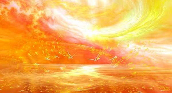 Солнце с огненными лучами