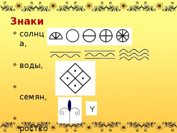 Солярные знаки земли, солнца, воды.
