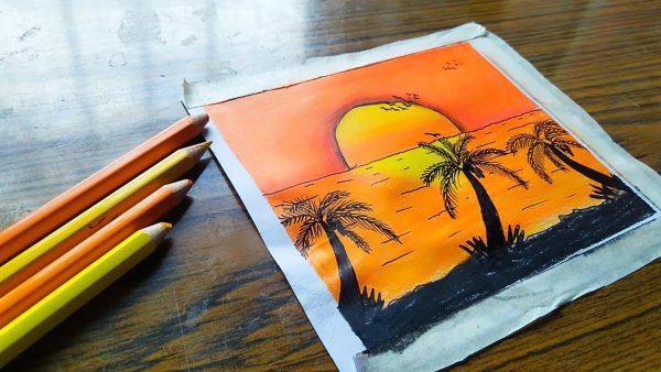 Закат фломастерами легко