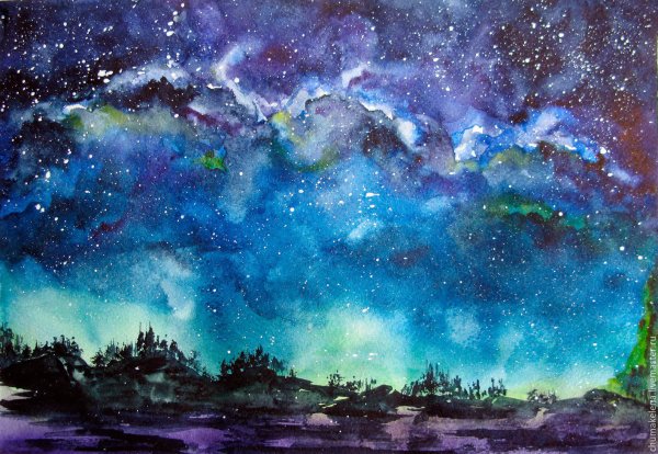 Ночное небо акварелью