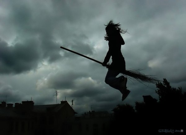 Красивая ведьма на метле