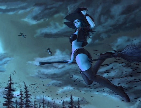 Красивая девушка на метле