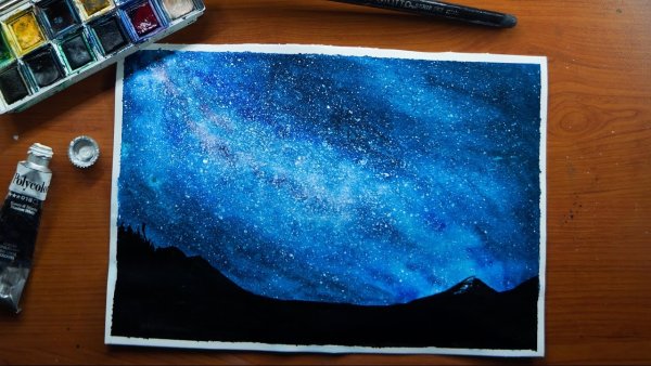 Космическое небо гуашью