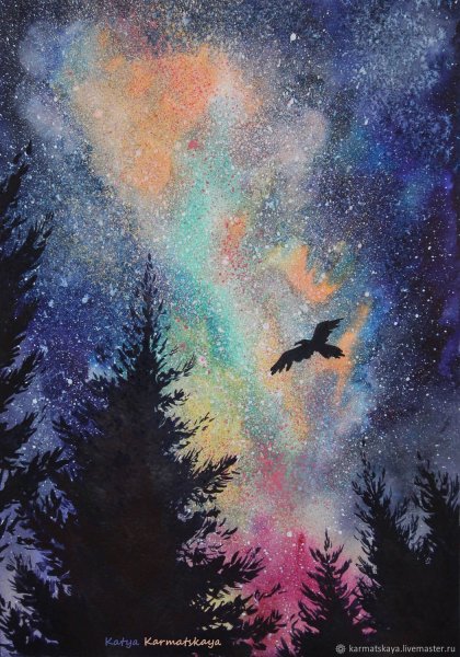 Ночное небо акварелью