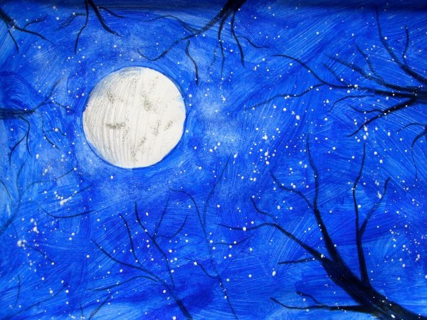Ночное зимнее небо гуашью