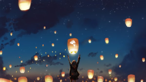 Китайские фонарики в небе