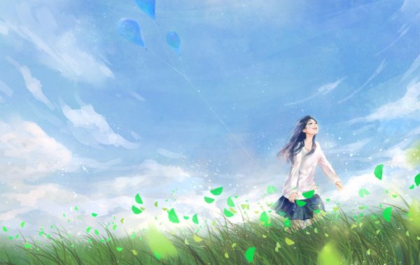 Аниме девушка в поле