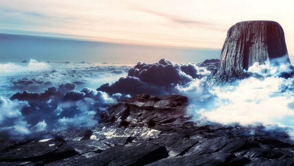 Скалы горы небо море