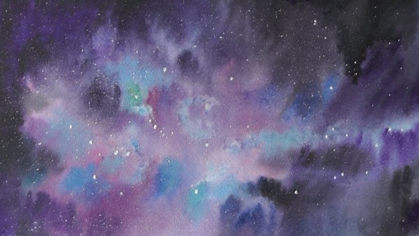 Небо космос акварель