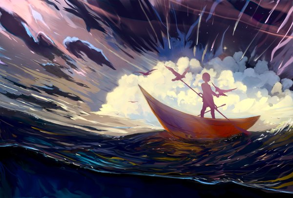 Человек в лодке арт