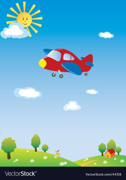 Самолет в облаках вектор