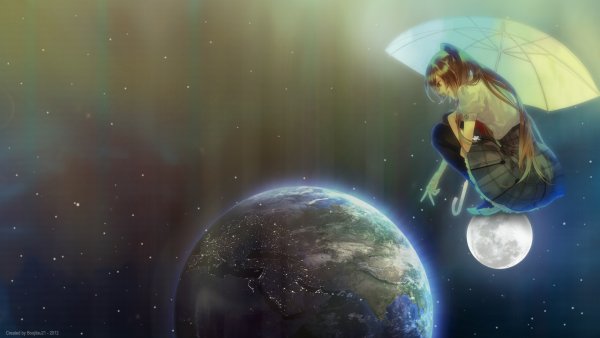 Девушка на фоне планеты