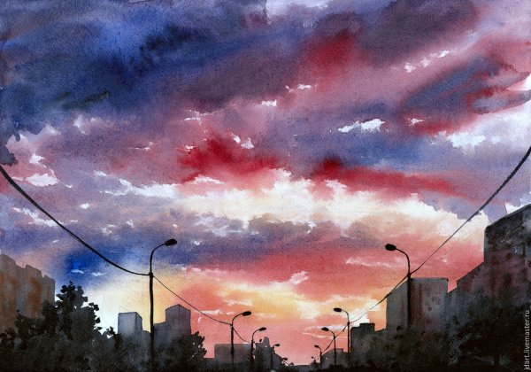Закат акварелью