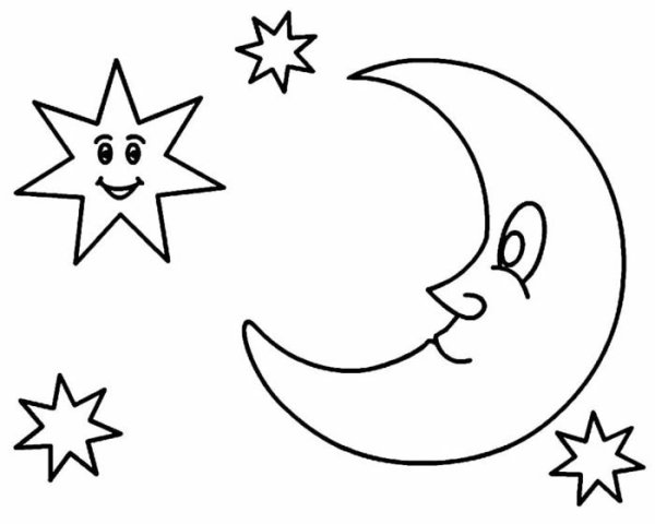 Раскраска месяц и звезды