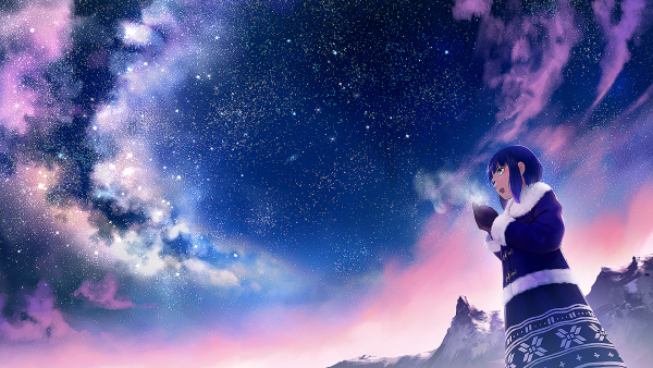 Девушка на фоне звездного неба