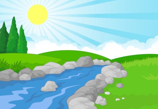 Поляна у речки мультяшная