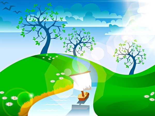 Весенний пейзаж Векторная Графика