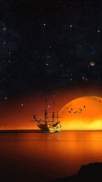 Ночное море корабль
