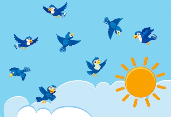 Мультяшное небо с птичками