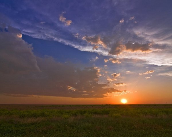 Иллюстрация в синем небе плывут над полями