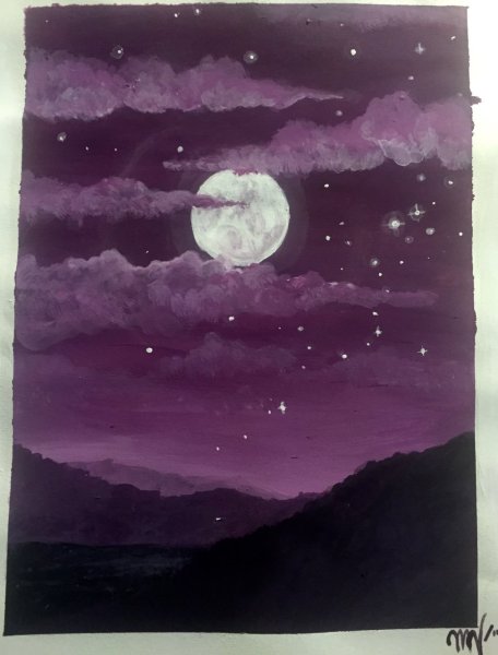 Ночное небо гуашью