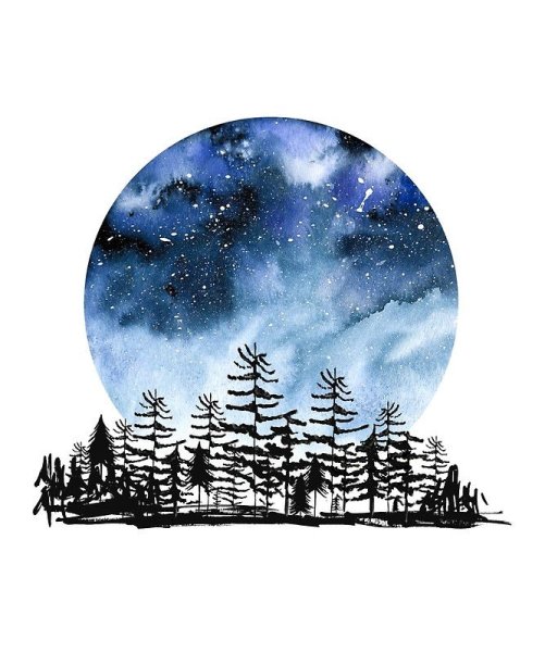 Акварельный пейзаж в круге