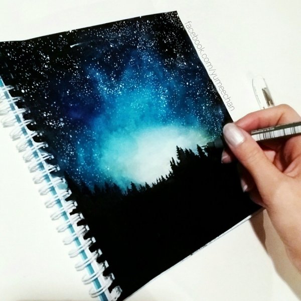 Космос акварелью для скетчбука