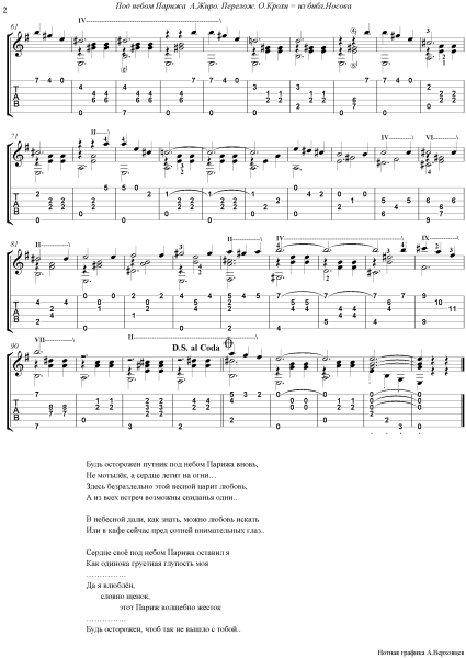 Над небом Парижа аккордеон Ноты