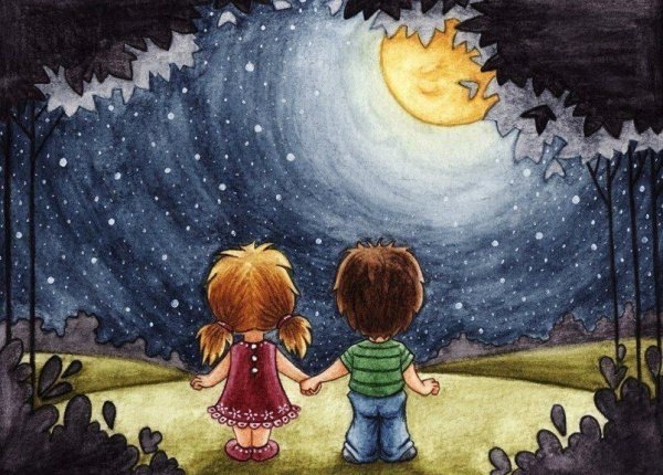 Дети смотрят на звезды