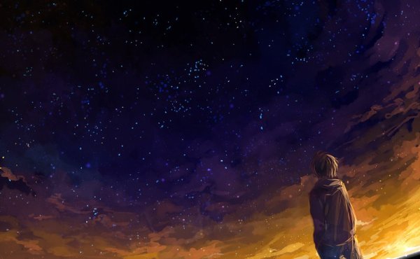 Парень смотрит в небо арт