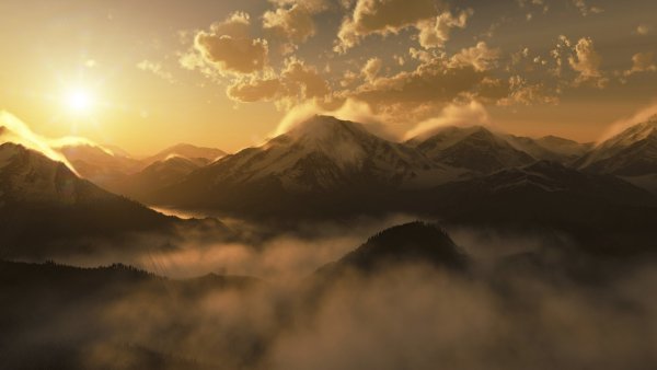 Горы туман рассвет