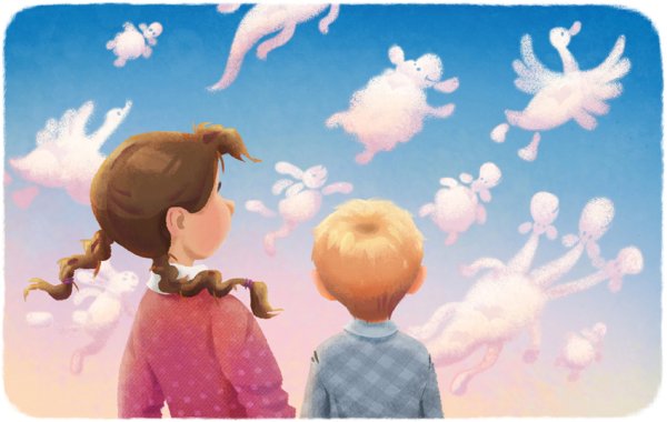 Мальчик летает в облаках