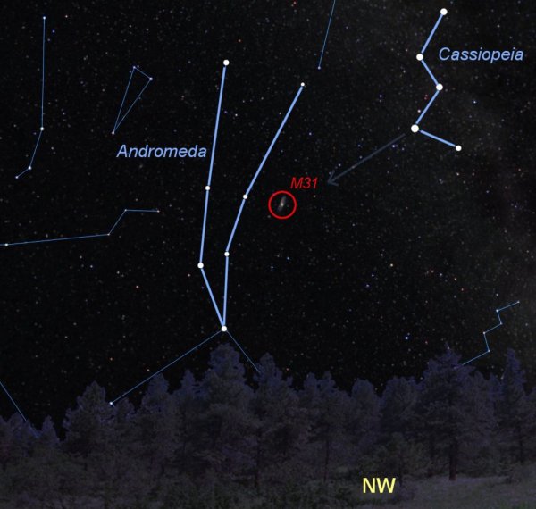 Галактика Андромеды на карте звездного неба