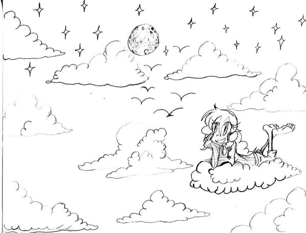 Раскраска небо с облаками