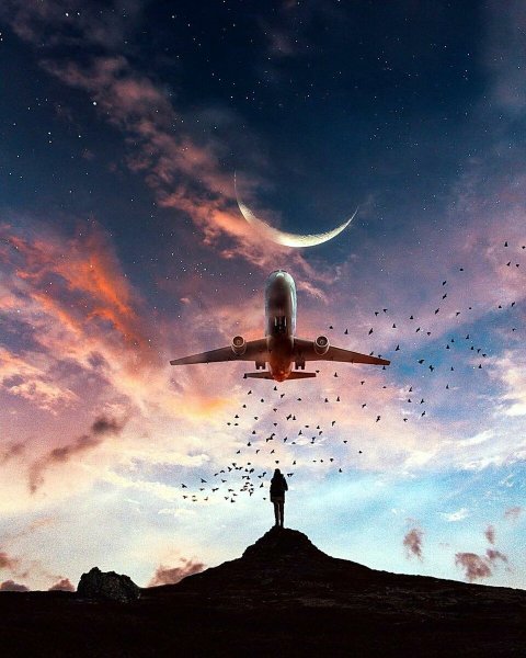 Самолет в небе арт