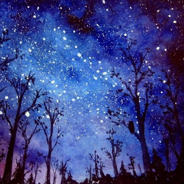 Ночное небо гуашью