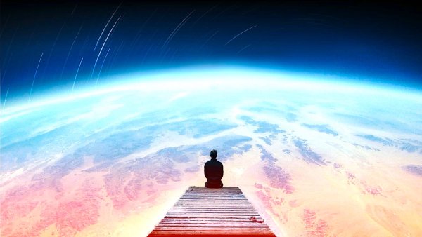 Человек на фоне космоса