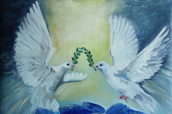 Голубь гуашью