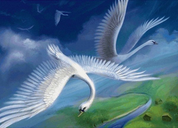 Лебеди летят на закате