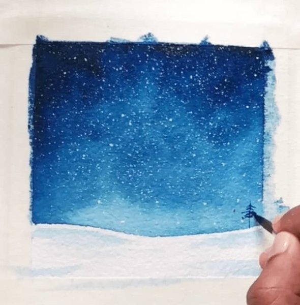Рисование акварелью Звёздное небо