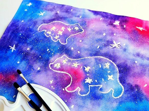 Космос акварелью для детей