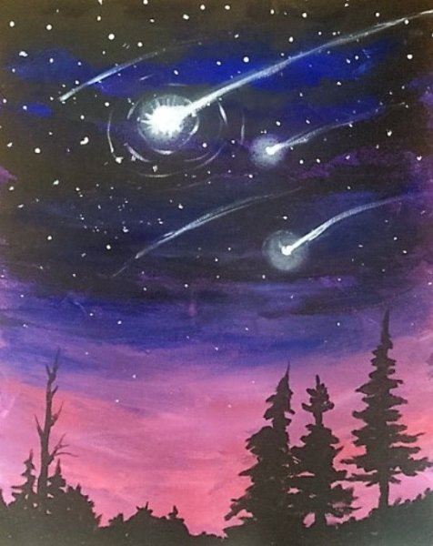 Рисуем комету гуашью