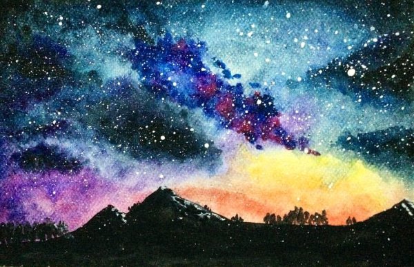 Ночное небо акварелью