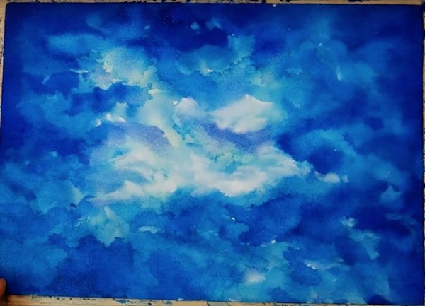 Рисование поролоном облака