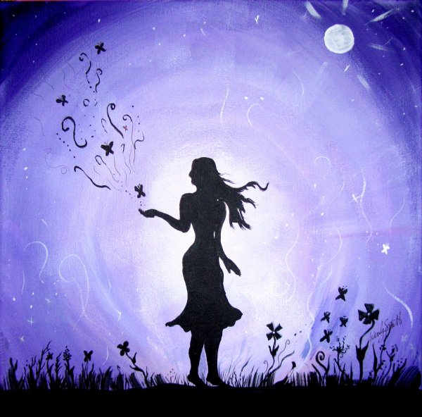 Силуэт девочки с бабочками