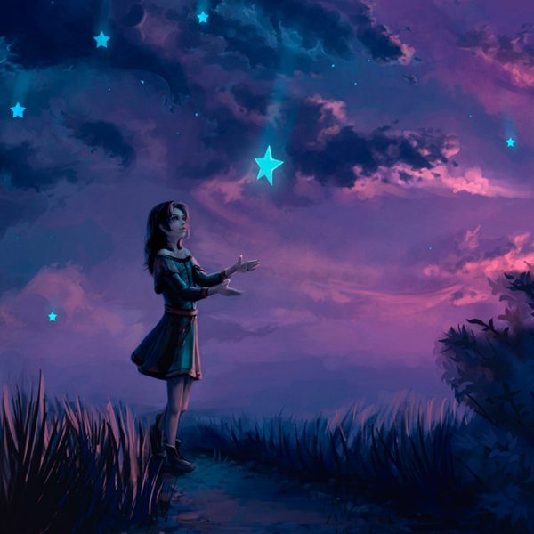 Силуэт девушки на фоне звездного неба