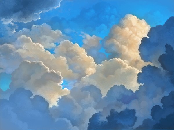 Кучевые облака акварелью