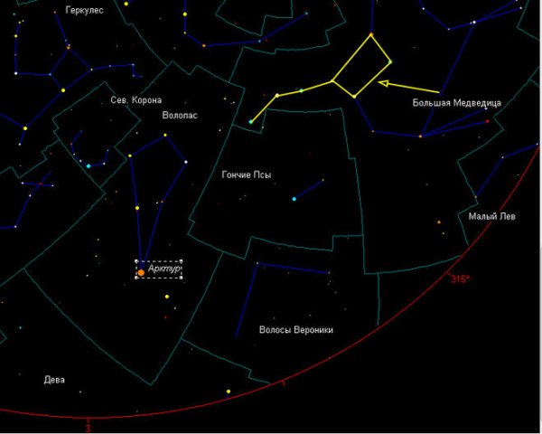 Созвездие Волопаса на карте звездного неба