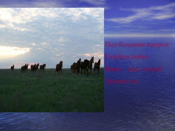 Стих под большим шатром голубых небес вижу даль степей Зеленеется